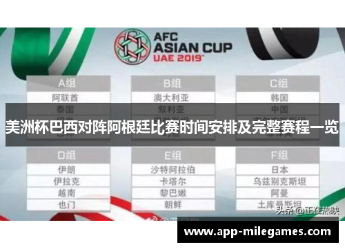 美洲杯巴西对阵阿根廷比赛时间安排及完整赛程一览